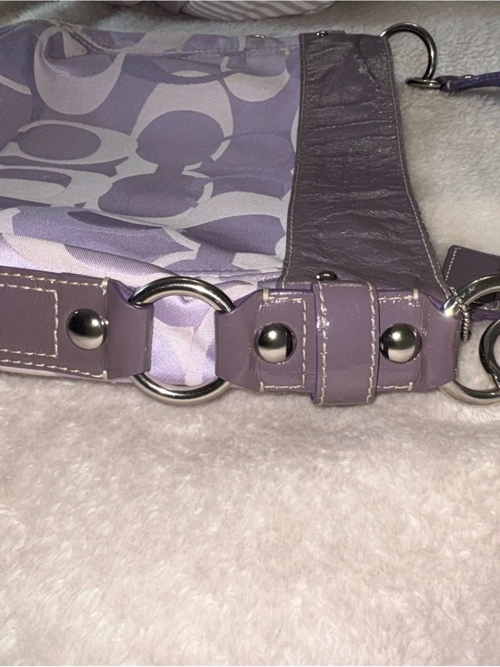 Vintage Coach Lavender Satin Signature Shoulder Bag